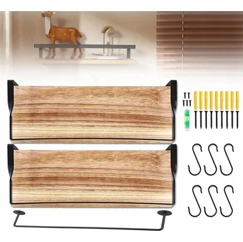 police 2 Nástěnné police s háčky, dřevěné, do kuchyně i koupelny