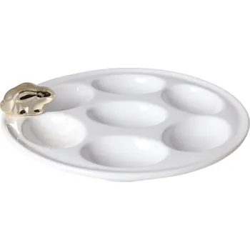 Talíř TALÍŘ NA VEJCE BÍLÝ SE ZLATÝM KRÁLÍČKEM