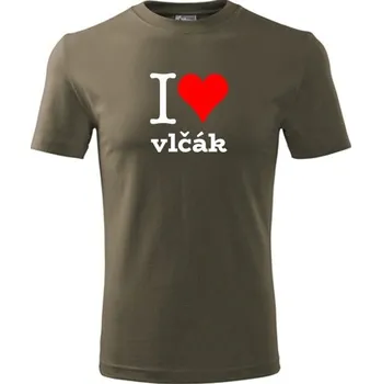 Army tričko I love vlčák - dárek pro pejskaře - barva hnědá - velikost L