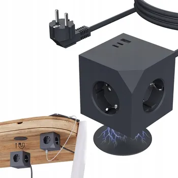 Napájecí kabel Prodlužovací kabel kostka Magic Cube – 3 zásuvky, 3x USB nabíječka, kabel 1,5 m