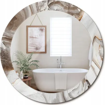 Zrcadlo Stylové kulaté zrcadlo na zeď s potiskem na skle Světlý mramor průměr 70 cm