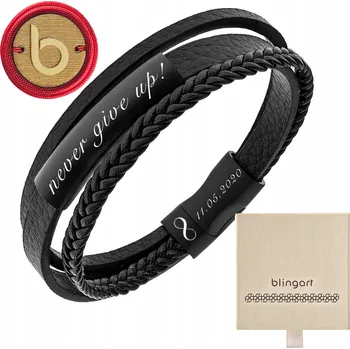 Náramek Dámský KOŽENÝ náramek s gravírováním černý 316L