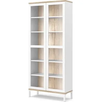 Knihovna Bílá vitrína Roomers, provedení dub sonoma