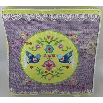 Polštář Polštář s ptáčky fialovo-žlutý