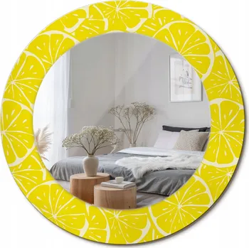 Zrcadlo Kulaté moderní zrcadlo na stěnu s potiskem Citrony průměr 50 cm