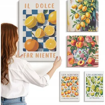 Obraz Sada obrazů na plátně na zeď - Retro citrusy do kuchyně 5 kusů