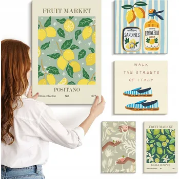 Obraz Sada nástěnných dekorací - obrazy s ovocnými vintage motivy 5 kusů