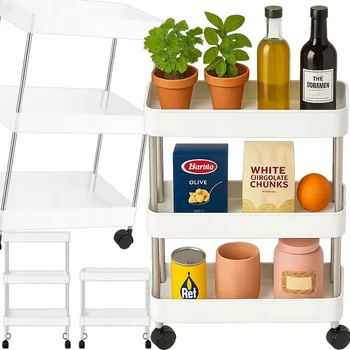 Koupelnový nábytek MOBILNÍ SKŘÍŇKA REGÁL NA KOLEČKÁCH POLICE KUCHYŇSKÁ KOUPELNOVÁ 3-PATROVÁ