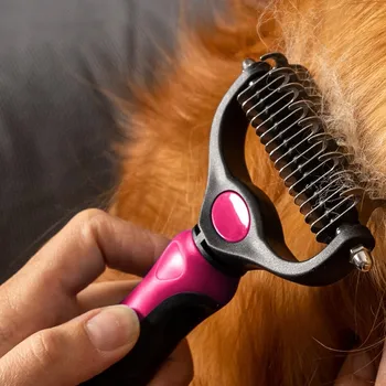 Kosmetika pro psa Hřeben na rozčesávání zacuchané srsti a odstraňování línání pro zvířata, růžový