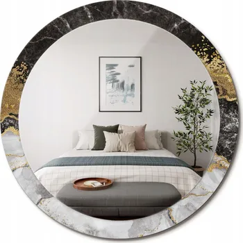 Zrcadlo Kulaté nástěnné dekorativní zrcadlo v skleněném rámu Mramor loft průměr 90 cm