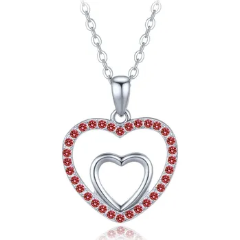 Náhrdelník MINET Stříbrný náhrdelník srdíčko s červenými zirkony