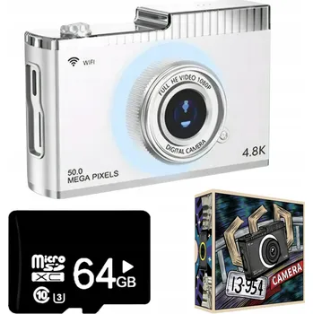 Digitální fotoaparát Černý digitální fotoaparát 4K 50MP s autofokusem, IPS displej 2.4 palce, 8x zoom, 64GB karta