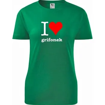 Dámské tričko Zelené dámské tričko I love grifonek - dárek pro pejskařku - barva zelená - velikost XXL