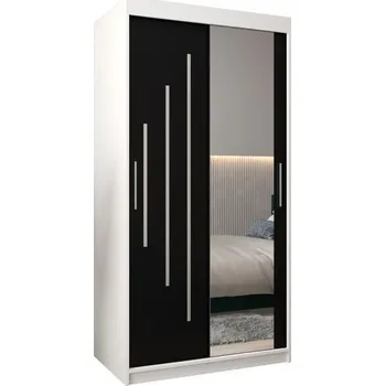 Šatní skříň Šatní skříň s posuvnými dveřmi a zrcadlem YORK2 - 100x200cm -Bílá-Černá-