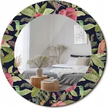 Zrcadlo Zrcadlo s potiskem do koupelny, kuchyně, předsíně, Květy ibišku, průměr 50 cm