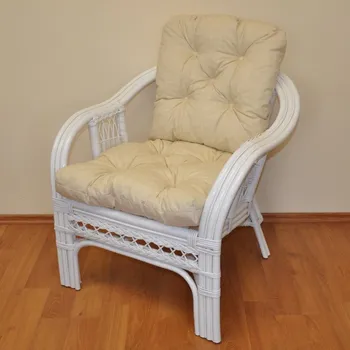 Křeslo Ratanové křeslo RIO DE JANEIRO bílé polstr béžový melír