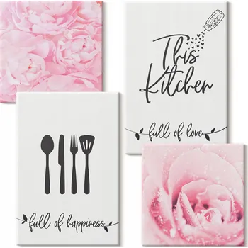 Obraz Sada obrazů na plátně do kuchyně – jemné růžové květy, 4 kusy