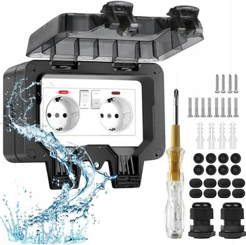 Elektrická zásuvka DVOJITÁ ZAHRADNÍ ZÁSUVKA VENKOVNÍ VODOTĚSNÁ ZÁSUVKA S VYPÍNAČEM