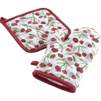 Chňapka KUCHYŇSKÁ CHŇAPKA A PODLOŽKA BÍLÁ S ČERVENÝMI TŘEŠNĚMI 18 x 28 CM