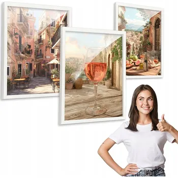 Obraz Sada 3 obrazů motiv ITALSKÉ MĚSTO bílý rámeček 40x50 triptych do kuchyně