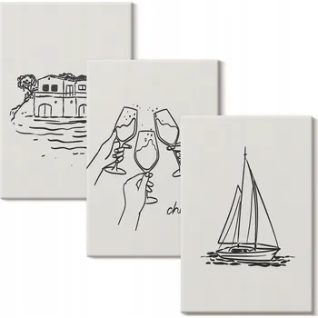 Obraz Sada obrazů do kanceláře – Dům u vody, plachetnice, přípitek – 3x 20x30 cm