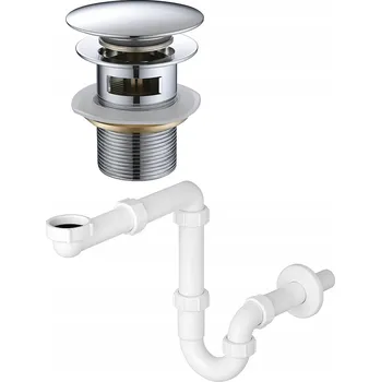 Sifon Bílý sifon k umyvadlu s přepadem + stříbrná výpusť KLIK KLAK