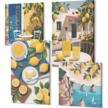 Obraz Sada 4 Obrazů do Moderního Interiéru Limonáda citronové patio slunce