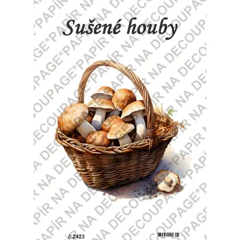 Umělecký papír Rýžový a soft papír na decoupage - Houby - KB2423 Materiál: Soft, Rozměr: A4