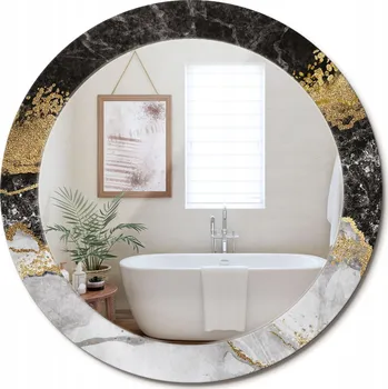 Zrcadlo Kulaté nástěnné dekorativní zrcadlo v skleněném rámu Mramor loft průměr 70 cm