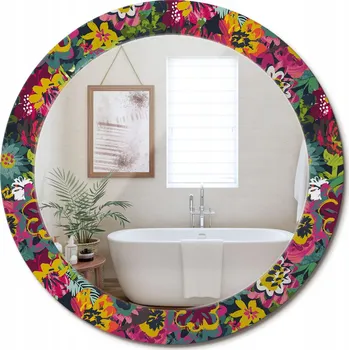 Zrcadlo Ozdobné zrcadlo s potiskem v moderním stylu Malované květiny průměr 70 cm