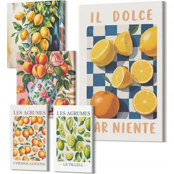 Obraz Sada obrazů na plátně na zeď do obýváku, citrusové retro do kuchyně