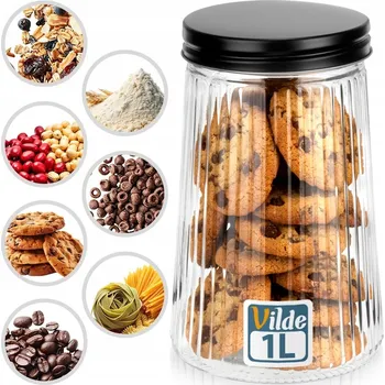 Dóza na potraviny Skleněná ČERNÁ dóza do kuchyně na potraviny, sypké produkty, vzduchotěsná 1L