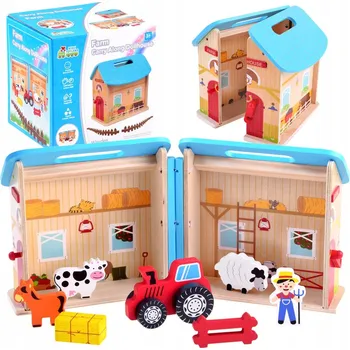 Dřevěná hračka Dřevěný skládací domeček farma zvířata ZA3723