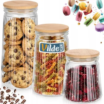 Dóza na potraviny 3x SKLENĚNÁ BAMBUSOVÁ dóza kuchyňská na potraviny sypké, vzduchotěsná