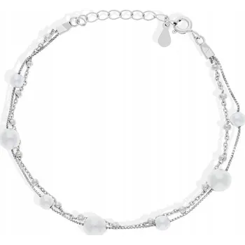 Náramek Stříbrný dámský náramek s perlami, dvojitý, hladké kuličky ryzost 925