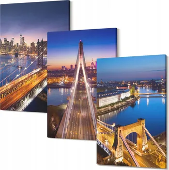 Obraz Dekorativní Sada Obrazů na Plátně Set Město v noci mosty řeka 30x20 cm