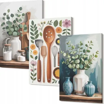 Obraz Triptych na plátně do obývacího pokoje, kuchyně, rostlinné doplňky 30x20 cm