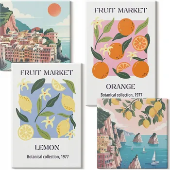 Obraz Sada obrazů na zeď Ovocné postery citrony pomeranče 4 kusy
