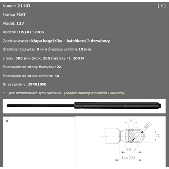 Posilovač řízení FA Krosno 21103 pružina víka zavazadlového prostoru
