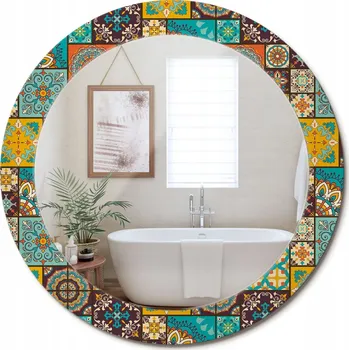 Zrcadlo Stylové kulaté zrcadlo na zeď s potiskem na skle, arabský vzor, průměr 70 cm
