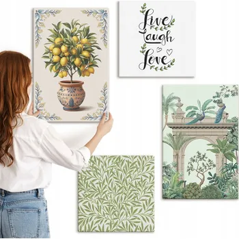 Obraz Sada obrazů na plátně Zelené listy exotické rostliny 4 kusy