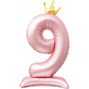Balónek Fóliový balónek stojící ČÍSLICE 9 s korunkou Růžová 100 cm