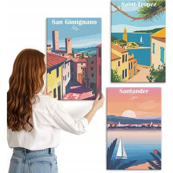 Obraz Vícedílný Obraz Na Plátně Italská městečka krajiny 3x 40x60 cm