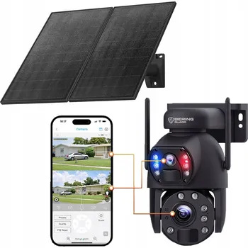 Zabezpečení domácnosti WiFi solární kamera s 3x zoomem, dosah 150 m, 8MP, duální objektiv, nepřetržité nahrávání Bering