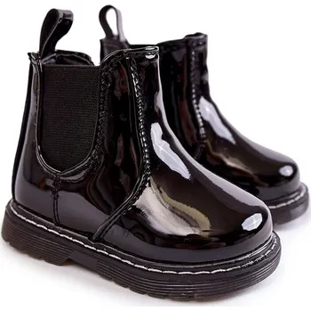 Dámská zimní obuv DĚTSKÉ LAKOVANÉ ZATEPLENÉ KOTNÍKOVÉ BOTY NA ZIP ČERNÉ 27