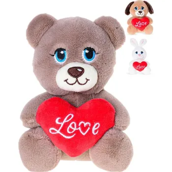 plyšák PLYŠ Zvířátko sedící se srdíčkem Love 15cm 3 druhy (plyšová hračka)