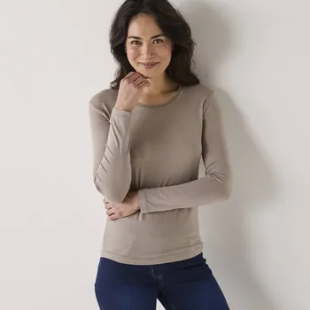 Dámské tričko Hřejivé tričko s dlouhými rukávy, příměs vlny hnědošedá 42/44