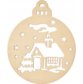 Vánoční dekorace DŘEVĚNÁ VÁNOČNÍ KOULE NA VÁNOČNÍ STROMEK DOMEČEK UPROSTŘED NOCI
