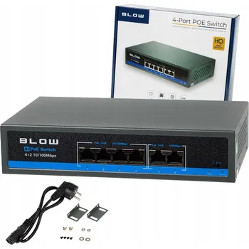 Switch pro kamery 4xPOE 100Mbps 2xUpLINK 75W BLOW Extend mode