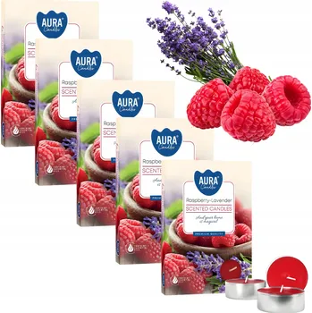 Svíčka VONNÉ SVÍČKY 5 KS OHŘÍVAČE AURA MALINA S LEVANDULÍ SADA TEALIGHT